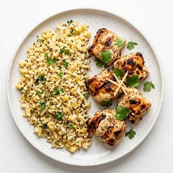 Tandoori Malai Chicken With  Cumin Cauliflower Rice